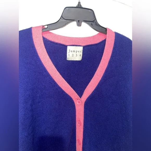 New! Jumper 1234 Contrast Cashmere Cardigan Color block Blue, Yellow Pink 🌼Large - Picture 4 of 6